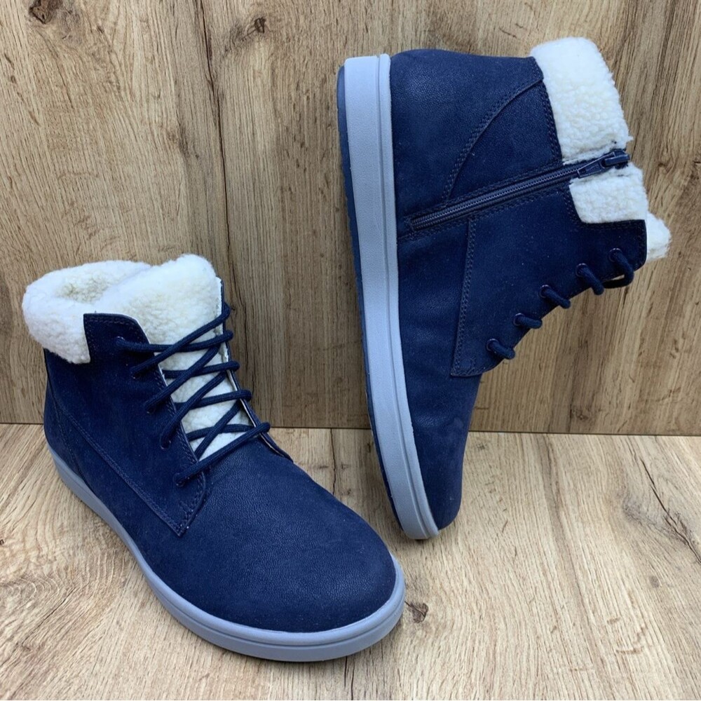 Cloudsteppers By Clarks Boots Step Flow Jay Faux Lined  Zip Lace Up Navy  10 M